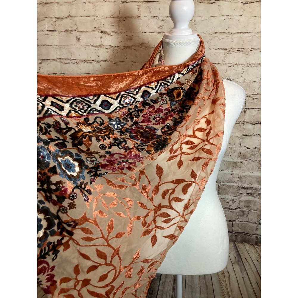 Simply Noelle Velvet Burnout Infinity Scarf Womens Rust Romantic Dark Florals